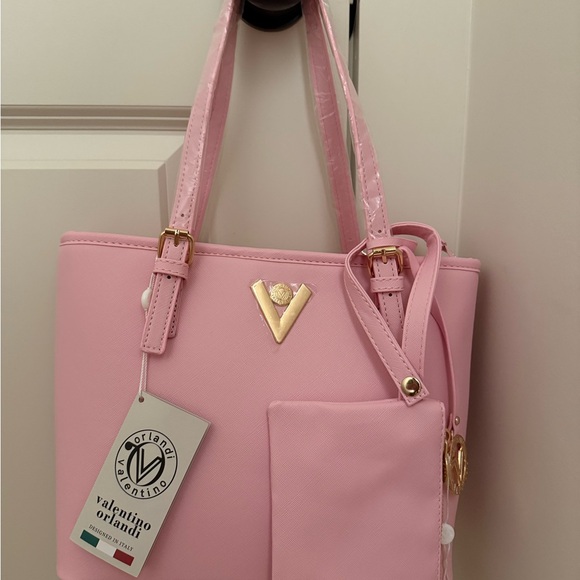 Valentino Orlandi Pink Structured Purse/Small Tote with Gold Accents - Picture 3 of 6